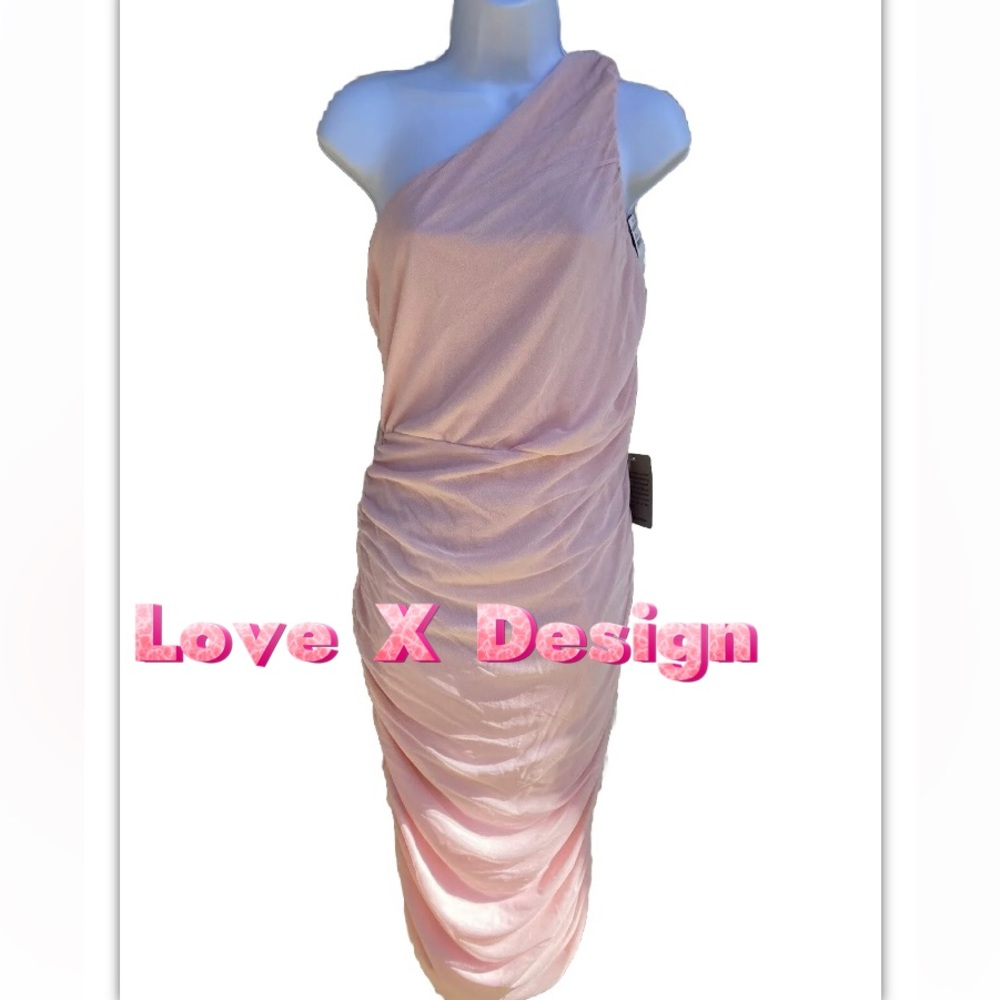 Womens Love X Design Pink Bodycon One Sleeve Ruched Dress Pink NWT L Large